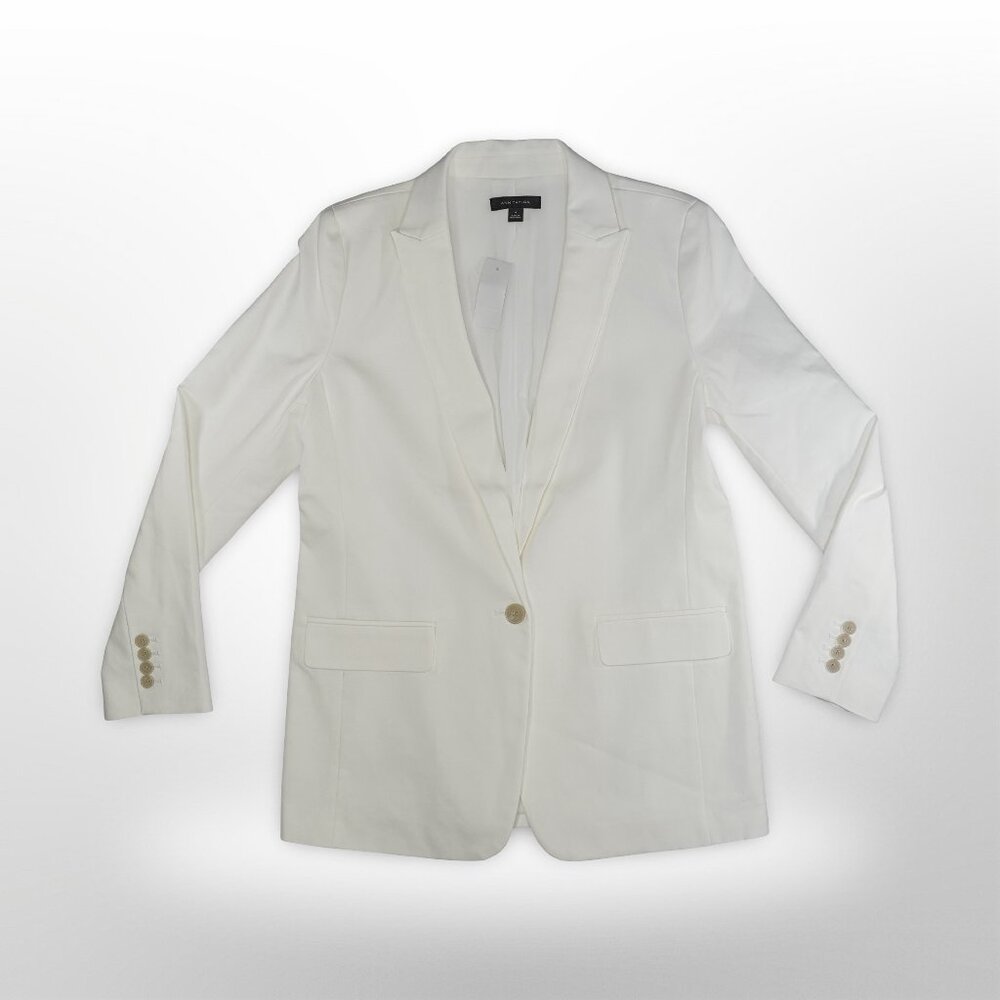Ann Taylor White One-Button Stretch Cotton Blazer - Size 8